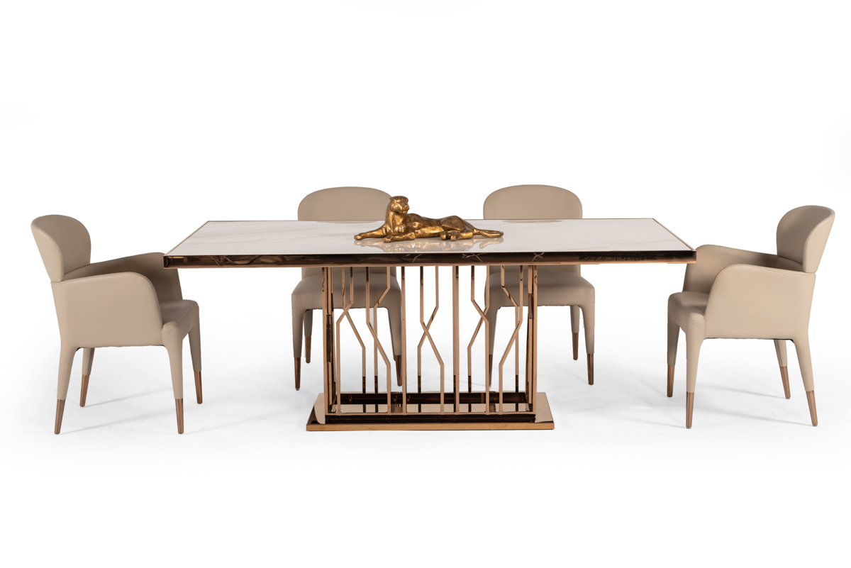 Modrest Marston White Marble Rosegold Dining Table | VIG Furniture