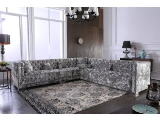 Divani Casa Fredrick - Modern Grey Crushed Velvet Sectional Sofa