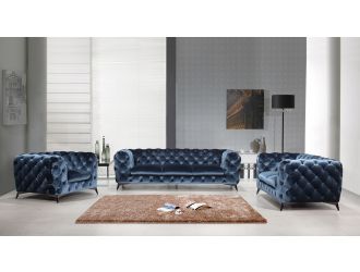 Divani Casa Delilah Modern Blue Fabric Sofa Set