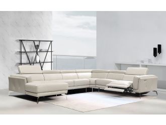Divani Casa Gilsum - Modern Light Grey Leather U Shaped Sectional Sofa with Recliner
