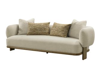 Divani Casa Optima - Mid-Century Modern Beige + Orange Fabric 3-Seater Sofa