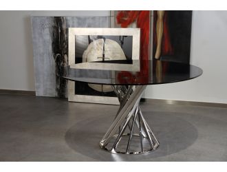 Modrest Renee Modern Round Smoked Glass Dining Table