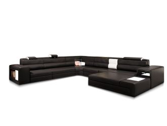 Polaris - Contemporary Black Leather Sectional Sofa with Lights