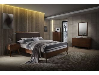 Modrest Marshall Mid-Century Modern Brown Fabric & Walnut Bedroom Set
