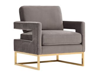 Modrest Edna Modern Grey Velvet & Gold Accent Chair