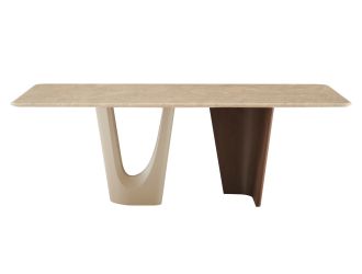 Modrest Brianna - Contemporary Marble and Cream/Walnut Dining Table