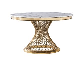 Modrest Potter - White Marble & Gold Stainless Steel Round Dining Table