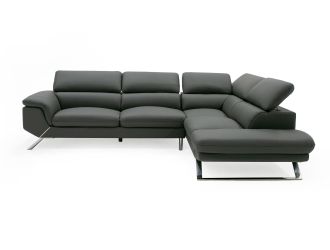 Divani Casa Seth - Modern Dark Grey Leather Right Facing Sectional Sofa
