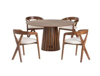 Modrest Weiss - Mid-Century Modern Walnut Round Dining Table + 6 Chair Set