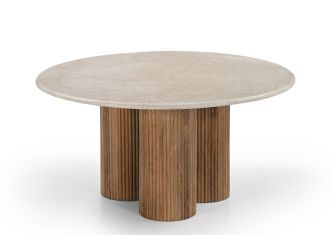 Modrest Hayden - Modern Marble + Wood Round Coffee Table