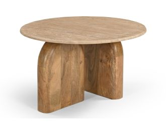 Modrest Kellison - Modern Travertine Marble + Wood End Table