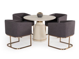 Modrest Ariana Modern Off-White Concrete & Brass Round Dining Table