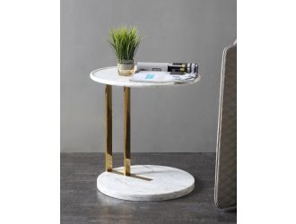 Modrest Aries - Contemporary White Marble & Gold End Table