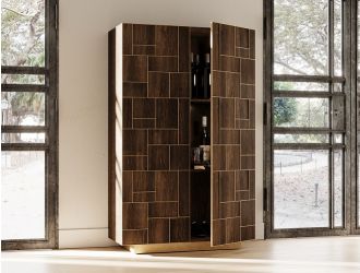 Modrest Auer- Brown Oak & Gold Wine Rack Cabinet