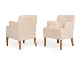 Modrest Axtell - Farmhouse Oatmeal Fabric Dining Arm Chair