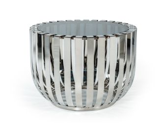 Modrest Cage Modern Stainless Steel End Table w/ Glass Top