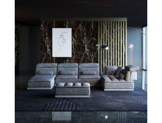 David Ferrari Panorama - Italian Modern Grey Fabric + White Leather Modular Sectional Sofa
