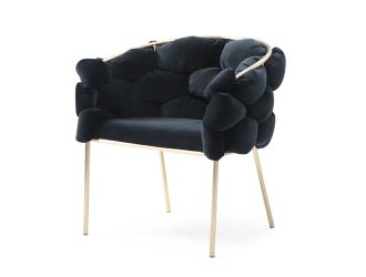 Modrest Debra - Modern Black Velvet Champagne Gold Dining Chair