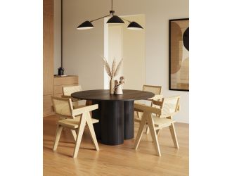 Modrest Depew - Mid-Century Modern Black Oak Round Dining Table