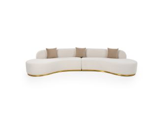 Divani Casa Frontier - Glam Beige Fabric Curved Sectional Sofa with Beige Pillows