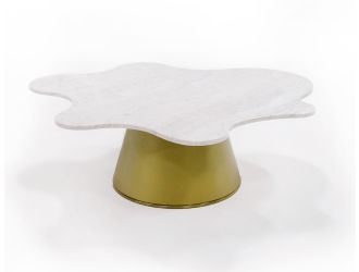 Modrest Gabbro High - Glam White Marble and Gold Coffee Table