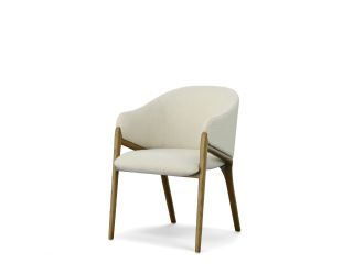 Modrest Lunde Cream Fabric and Walnut Arm Dining Chair