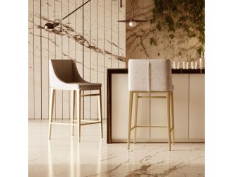 Modrest Mimi - Contemporary Beige and Brass Counter Stool Set of 2