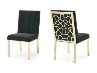 Modrest Reba Modern Black Velvet & Gold Dining Chair (Set of 2)