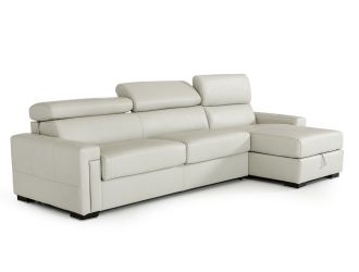 Lamod Italia Sacha - Modern Grey Leather Reversible Sectional Sofa Bed with Storage