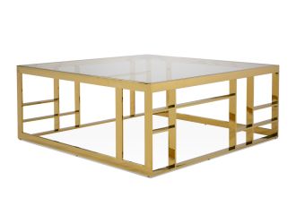Modrest Stephen - Modern Glass & Gold Stainless Steel Square Coffee Table 