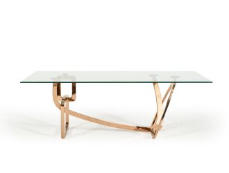 Modrest Oro Rosa Modern Clear Glass & Rosegold Large Dining Table