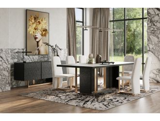 Modrest Tasha - Modern Black Ash + Brushed Gold Rectangular Dining Table