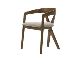 Modrest Weiss - Mid-Century Modern Light Brown Fabric + Walnut Dining Chair