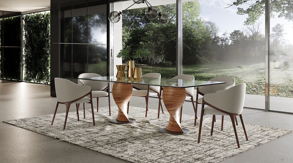 excentrisk Slovenien Email Modrest Cleveland - Contemporary Glass and Walnut Dining Table