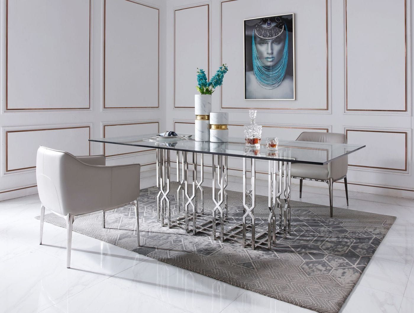 Modern Glass Stainless Steel Dining Table