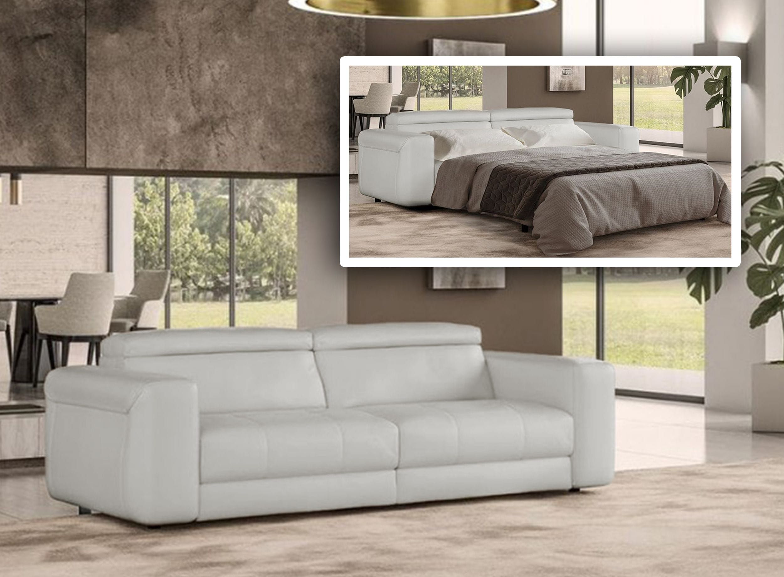 Modern Italian Grey Leather Sofa Bed