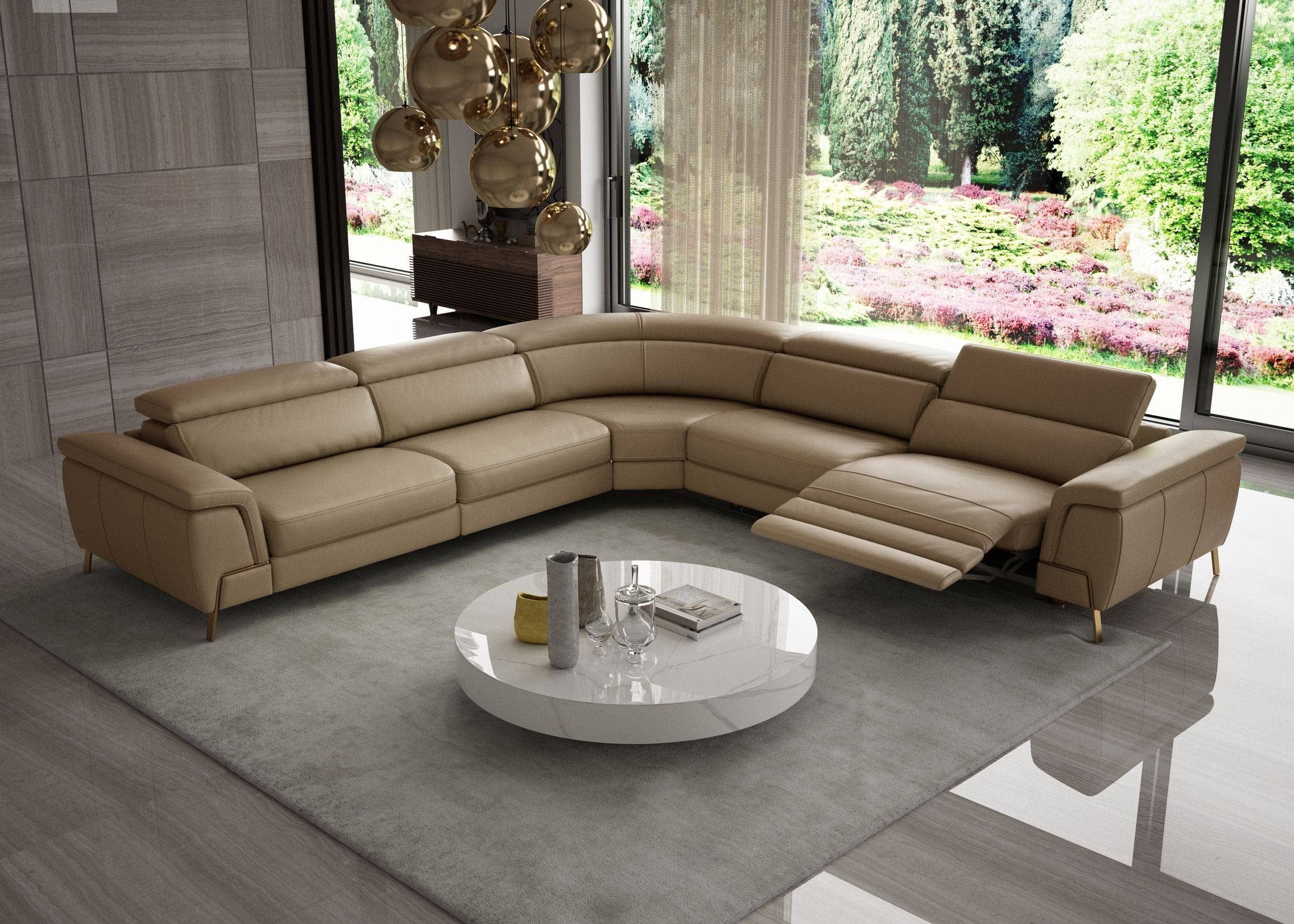 Lamod Italia Wonder - Italian Modern Tan Leather Sectional Sofa with  Recliner