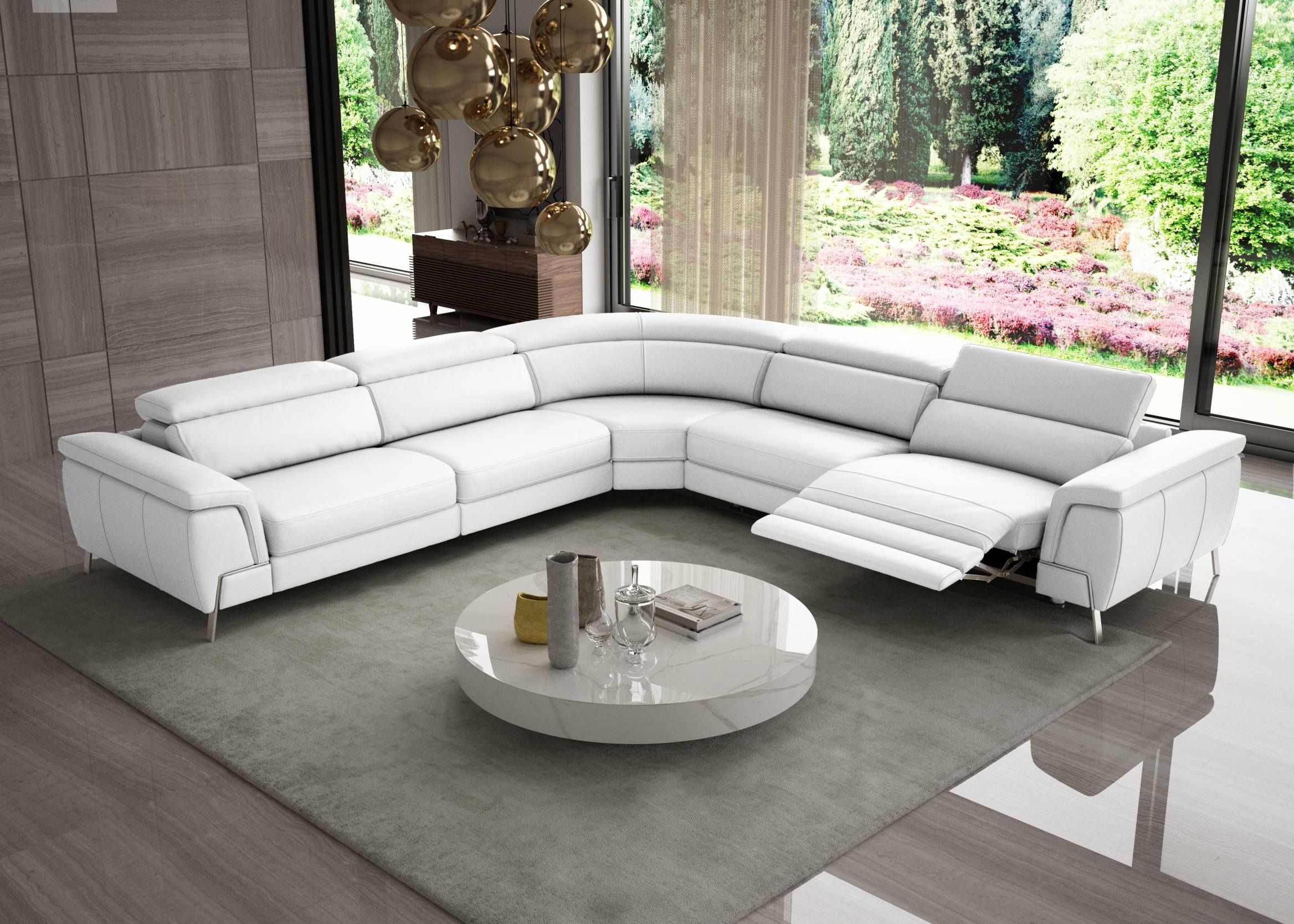 White Leather Sectional Sofa With Recliners