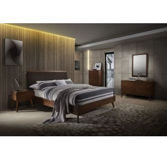 Modrest Marshall Mid-Century Modern Brown Fabric & Walnut Bedroom Set