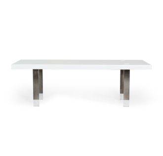 Modrest Lenny- Modern White High Gloss & Stainless Steel Gun Metal Dining Table