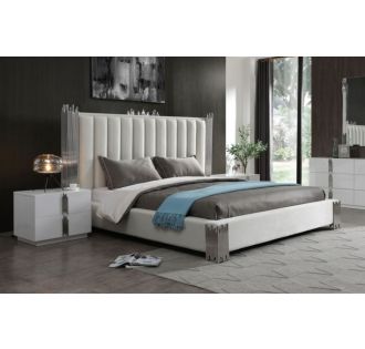 Modrest Token - Modern White + Stainless Steel Bed + Nightstands