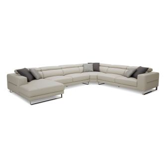 Divani Casa Hawkey - Contemporary Light Grey Leather LAF Chaise Sectional Sofa