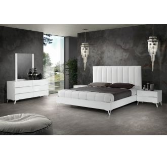 Nova Domus Angela - Italian Modern White Eco Leather Bed w/ Nightstands