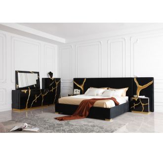 Modrest Aspen - Modern Black + Gold Bed + Nightstands