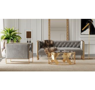 Divani Casa Carlos Modern Grey Velvet & Gold Sofa