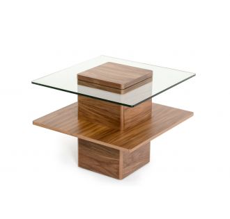Modrest Clarion Mid-Century Walnut and Glass End Table