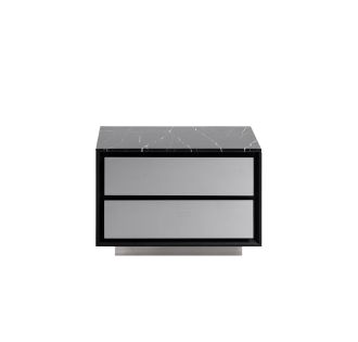 Modrest Concord - Modern Black Marble + Black Ash + Aluminum Nightstand