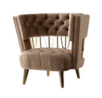 Divani Casa Courtney - Beige & Gold Fabric Lounge Chair