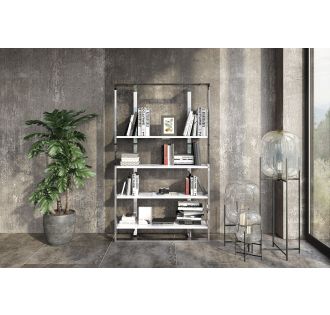 Modrest Fauna - Modern White High Gloss & Stainless Steel Bookshelf