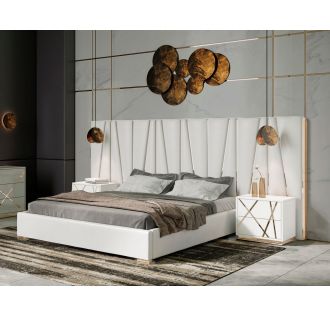 Modrest Nixa Modern White Bonded Leather & Gold Bed